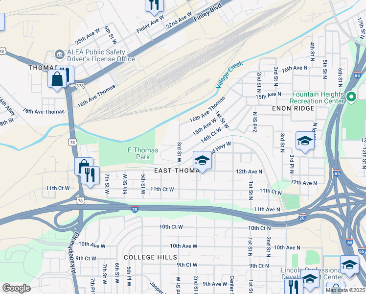 map of restaurants, bars, coffee shops, grocery stores, and more near 1412 3rd Street West in Birmingham