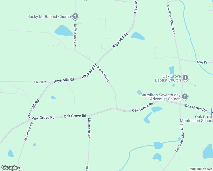 map of restaurants, bars, coffee shops, grocery stores, and more near 92 Roy North Road in Carrollton