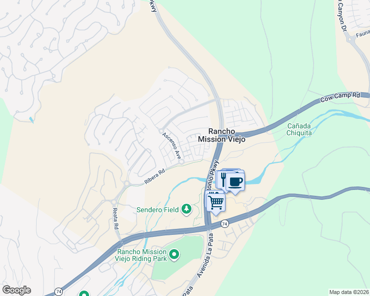 map of restaurants, bars, coffee shops, grocery stores, and more near 16 Ascenso Avenue in San Juan Capistrano