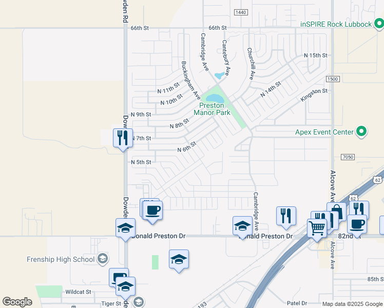 map of restaurants, bars, coffee shops, grocery stores, and more near 502 Augustine Avenue in Wolfforth
