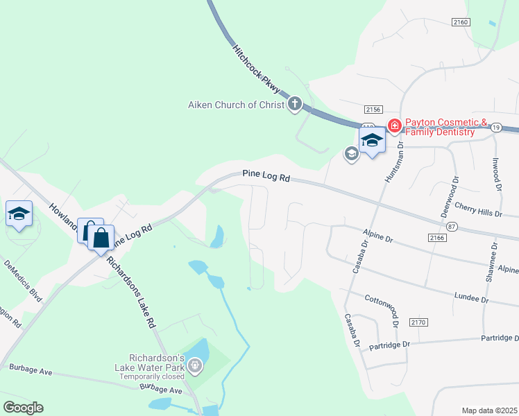 map of restaurants, bars, coffee shops, grocery stores, and more near 271 Kemper Downs Drive in Aiken