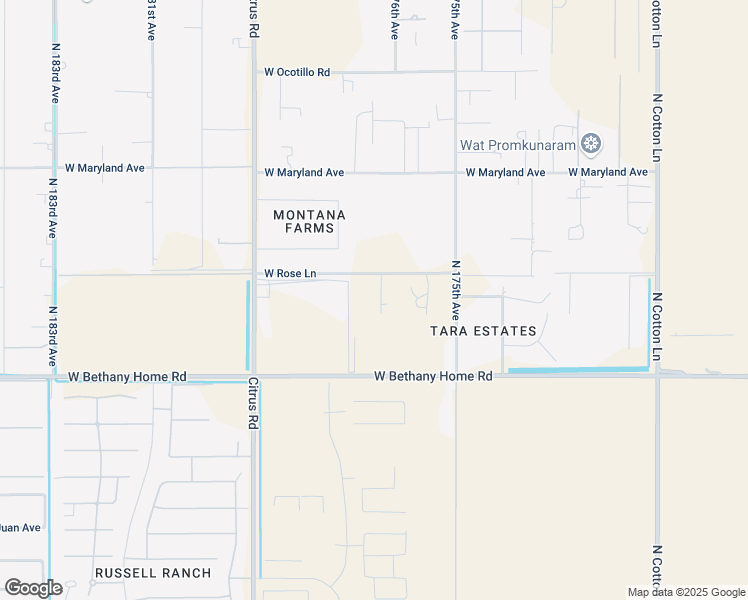 map of restaurants, bars, coffee shops, grocery stores, and more near 17629 West Rose Lane in Waddell