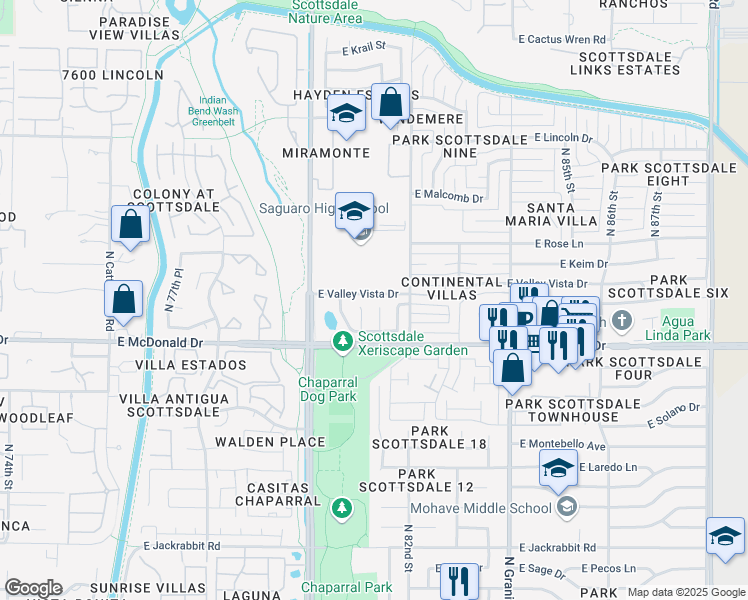map of restaurants, bars, coffee shops, grocery stores, and more near 6032 North 81st Street in Scottsdale