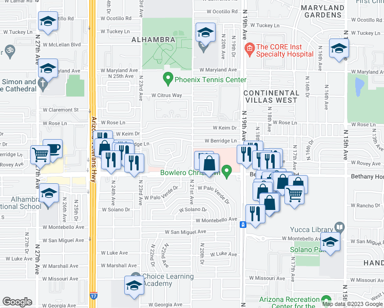 map of restaurants, bars, coffee shops, grocery stores, and more near 6024 North 21st Avenue in Phoenix