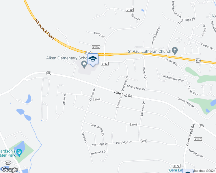 map of restaurants, bars, coffee shops, grocery stores, and more near 1918 Pine Log Road in Aiken