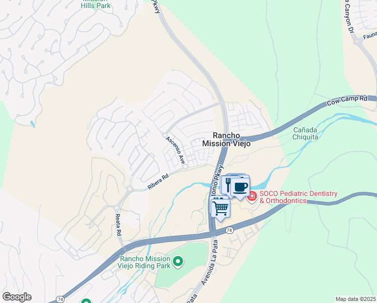 map of restaurants, bars, coffee shops, grocery stores, and more near 5 Lavanda Street in Ladera Ranch