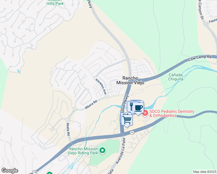 map of restaurants, bars, coffee shops, grocery stores, and more near 5 Lavanda Street in Ladera Ranch