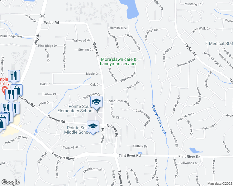 map of restaurants, bars, coffee shops, grocery stores, and more near 547 North Cedar Court in Riverdale