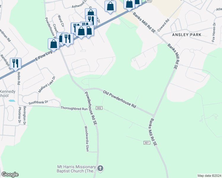 map of restaurants, bars, coffee shops, grocery stores, and more near 3025 Old Powderhouse Road in Aiken