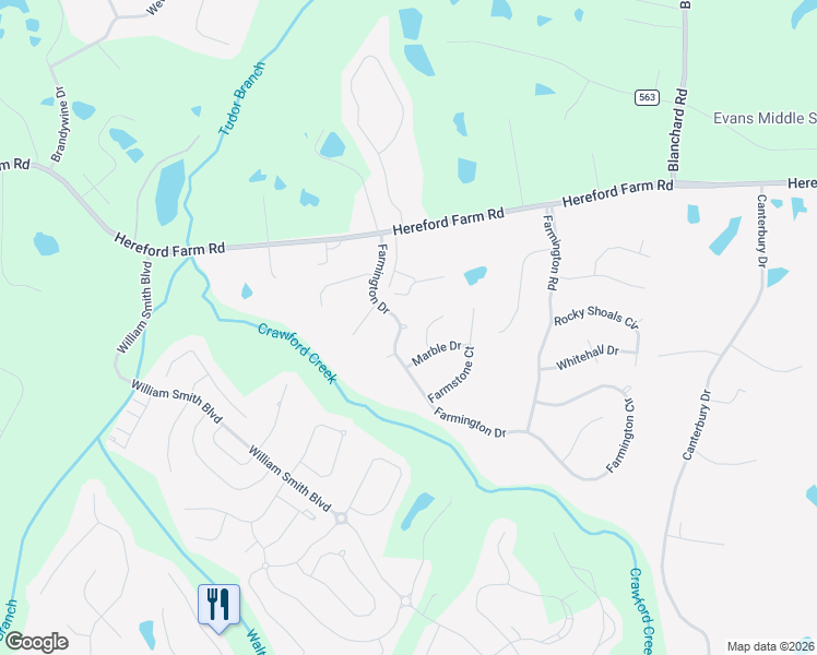 map of restaurants, bars, coffee shops, grocery stores, and more near 244 Farmington Drive in Evans