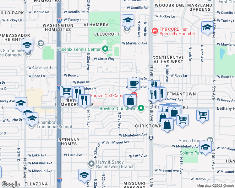 map of restaurants, bars, coffee shops, grocery stores, and more near 6024 North 21st Avenue in Phoenix