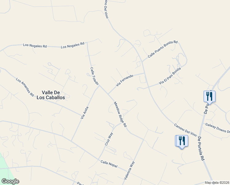 map of restaurants, bars, coffee shops, grocery stores, and more near 35780 Meadow Ridge Road in Temecula