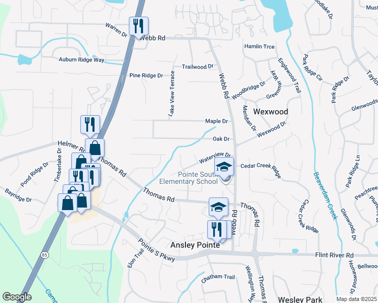 map of restaurants, bars, coffee shops, grocery stores, and more near 8415 North Pond Court in Riverdale