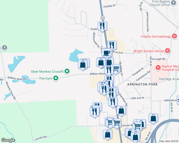 map of restaurants, bars, coffee shops, grocery stores, and more near 155-405 Lock and Dam Road in Columbus