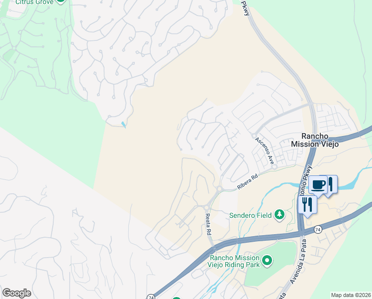 map of restaurants, bars, coffee shops, grocery stores, and more near 3 Lindura Street in Ladera Ranch