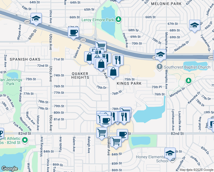 map of restaurants, bars, coffee shops, grocery stores, and more near 4404 76th Street in Lubbock
