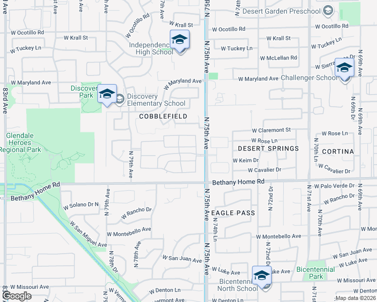 map of restaurants, bars, coffee shops, grocery stores, and more near 7573 West Berridge Lane in Glendale