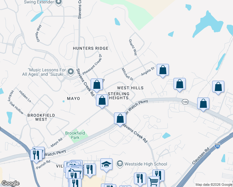 map of restaurants, bars, coffee shops, grocery stores, and more near 808 Sterling Court in Augusta