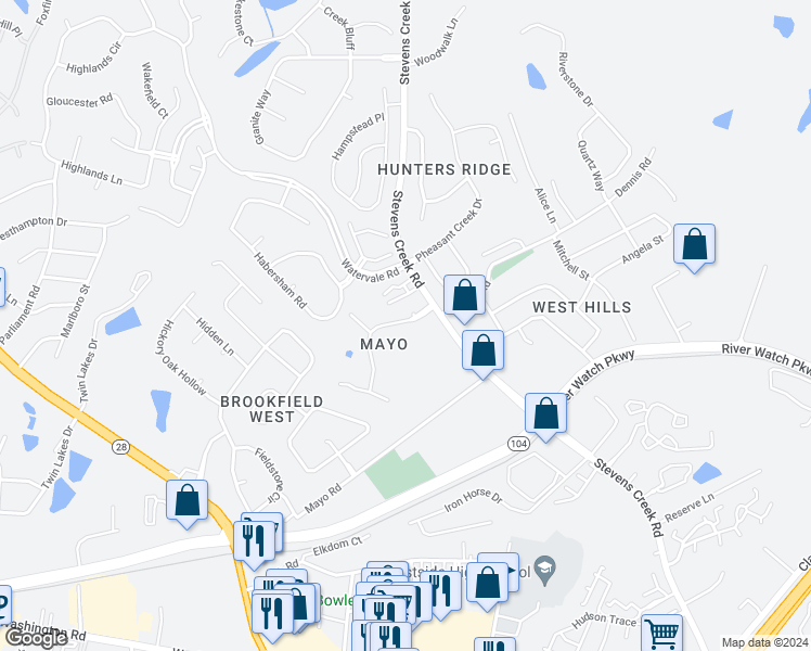 map of restaurants, bars, coffee shops, grocery stores, and more near 2030 Hatton Court in Augusta