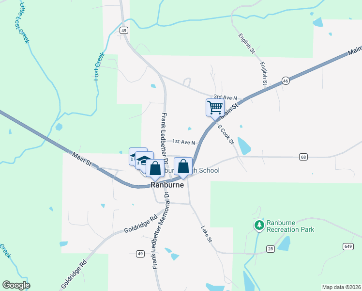 map of restaurants, bars, coffee shops, grocery stores, and more near 86 1st Avenue North in Ranburne
