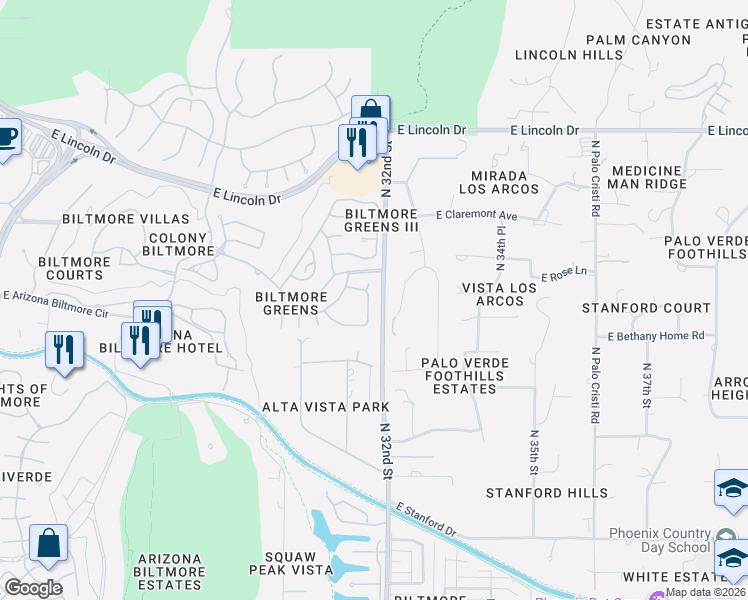map of restaurants, bars, coffee shops, grocery stores, and more near 6148 North 31st Court in Phoenix
