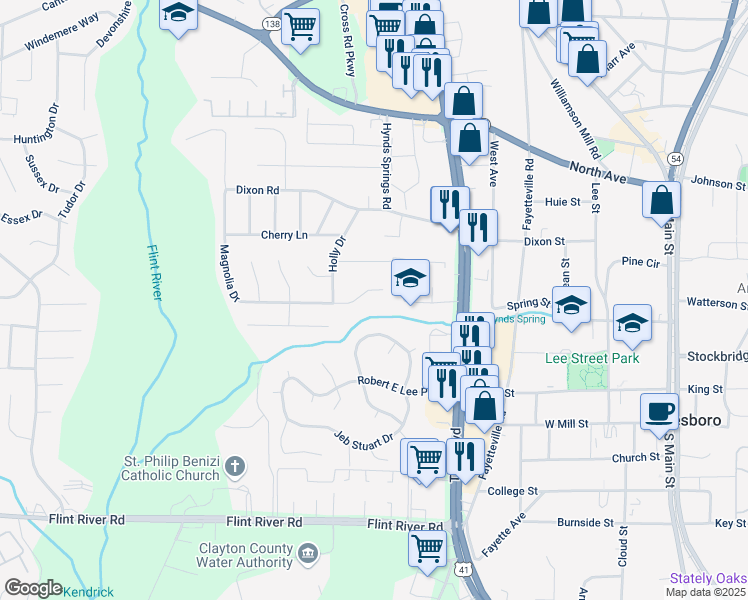 map of restaurants, bars, coffee shops, grocery stores, and more near 8483 Magnolia Drive in Jonesboro