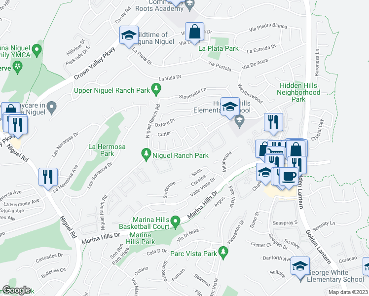 map of restaurants, bars, coffee shops, grocery stores, and more near 24882 Rigger in Laguna Niguel