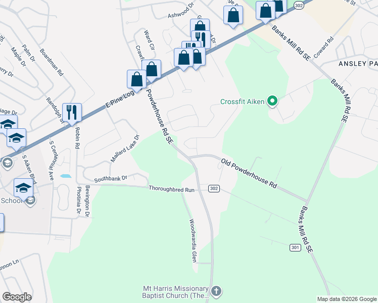 map of restaurants, bars, coffee shops, grocery stores, and more near 155 Tahoe Drive in Aiken