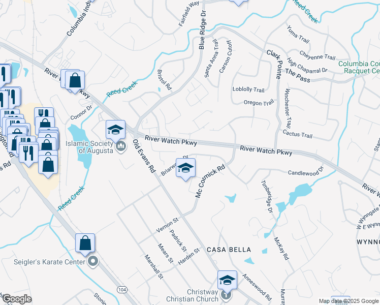 map of restaurants, bars, coffee shops, grocery stores, and more near 4077 Briarwood Drive in Martinez