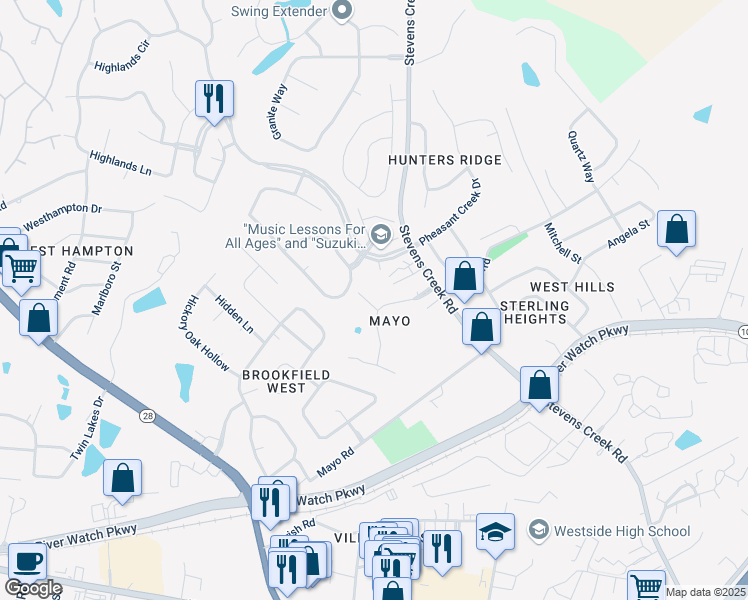 map of restaurants, bars, coffee shops, grocery stores, and more near 306 Habersham Rd in Martinez