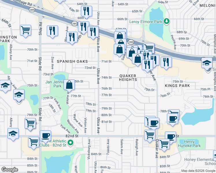 map of restaurants, bars, coffee shops, grocery stores, and more near 7406 Topeka Avenue in Lubbock