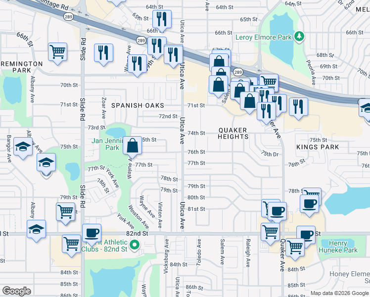 map of restaurants, bars, coffee shops, grocery stores, and more near 7406 Topeka Avenue in Lubbock