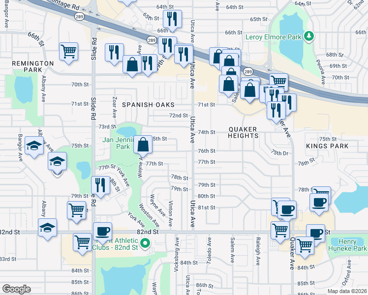 map of restaurants, bars, coffee shops, grocery stores, and more near 7406 Utica Avenue in Lubbock