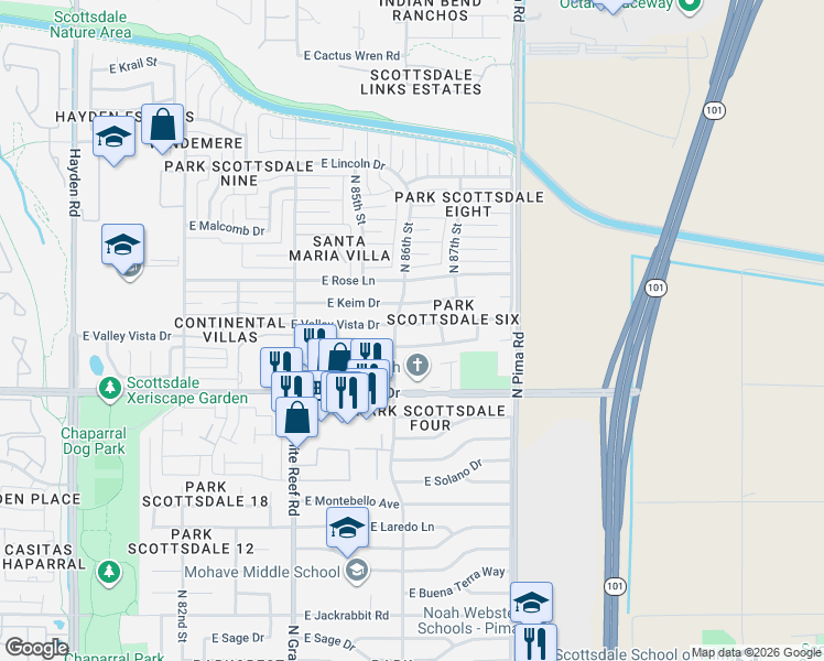 map of restaurants, bars, coffee shops, grocery stores, and more near 8613 East Keim Drive in Scottsdale