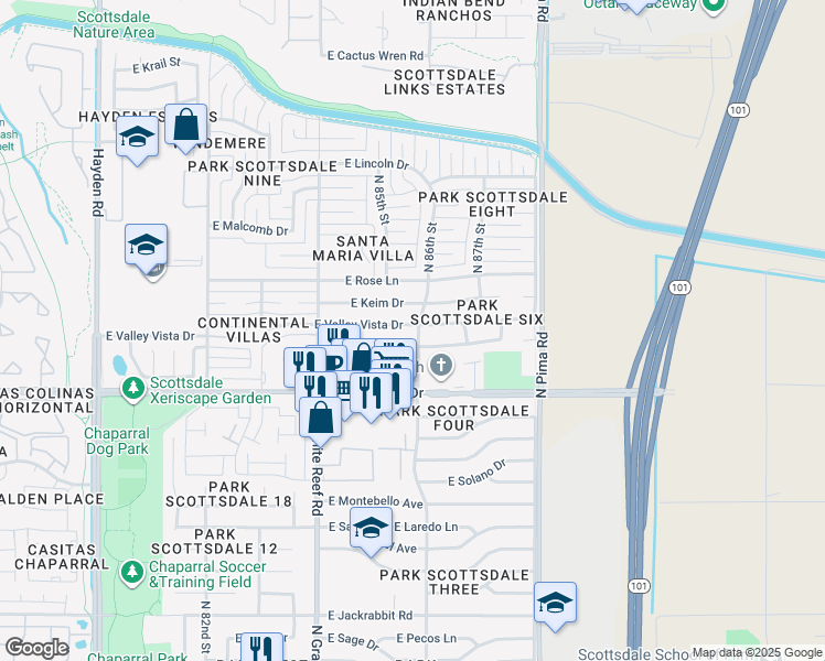 map of restaurants, bars, coffee shops, grocery stores, and more near 8531 East Keim Drive in Scottsdale
