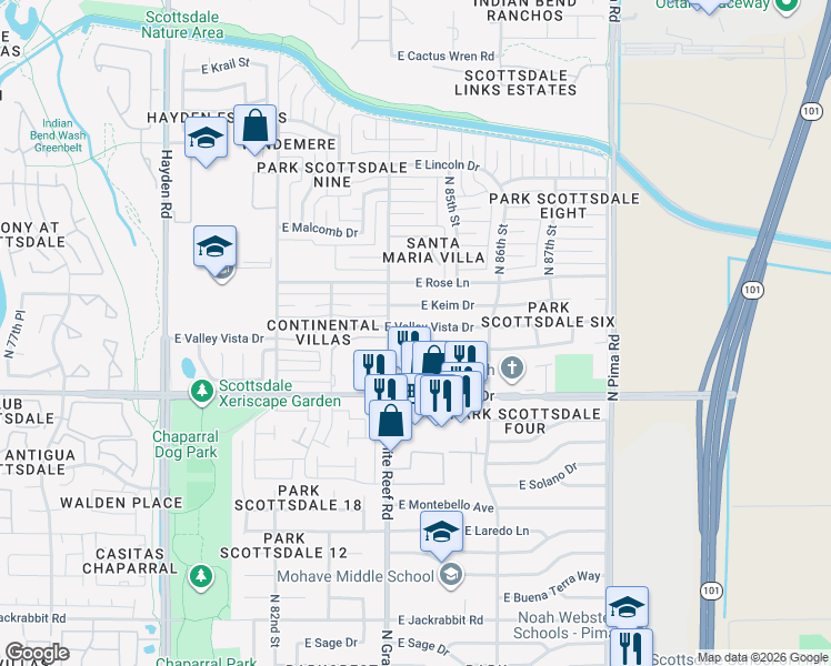 map of restaurants, bars, coffee shops, grocery stores, and more near 8437 East Keim Drive in Scottsdale