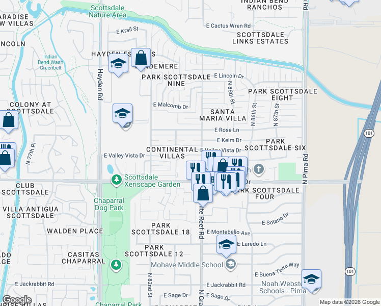 map of restaurants, bars, coffee shops, grocery stores, and more near 8319 East Keim Drive in Scottsdale