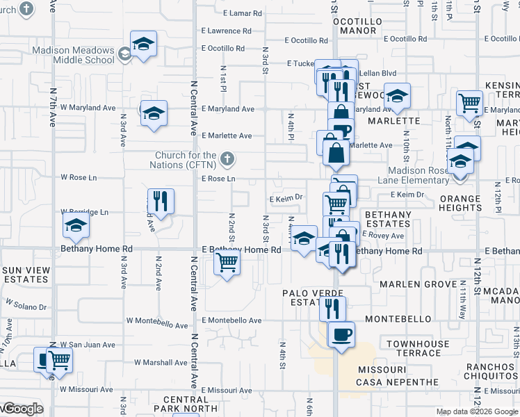 map of restaurants, bars, coffee shops, grocery stores, and more near 6122-6124 North 3rd Street in Phoenix