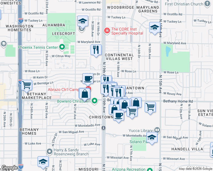 map of restaurants, bars, coffee shops, grocery stores, and more near 6131 North 19th Avenue in Phoenix