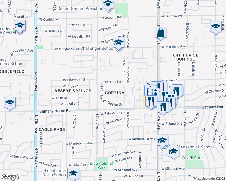 map of restaurants, bars, coffee shops, grocery stores, and more near 6996 West Peck Drive in Glendale