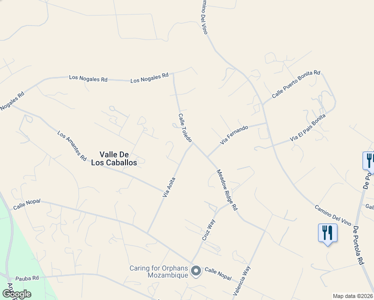 map of restaurants, bars, coffee shops, grocery stores, and more near 35572-41398 Meadow Ridge Road in Temecula