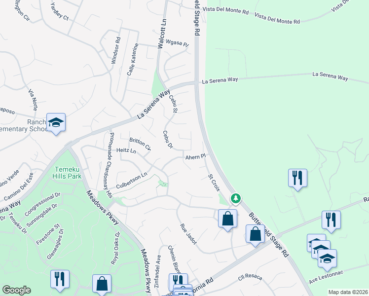 map of restaurants, bars, coffee shops, grocery stores, and more near 31985 Daniel Way in Temecula