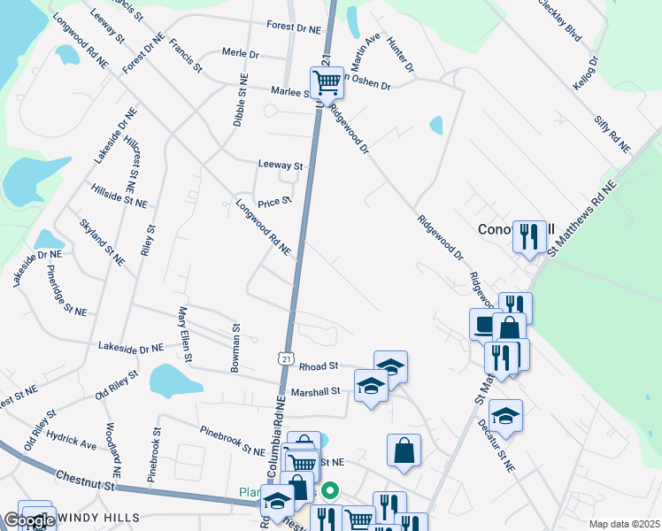 map of restaurants, bars, coffee shops, grocery stores, and more near 319 Casa Court in Orangeburg