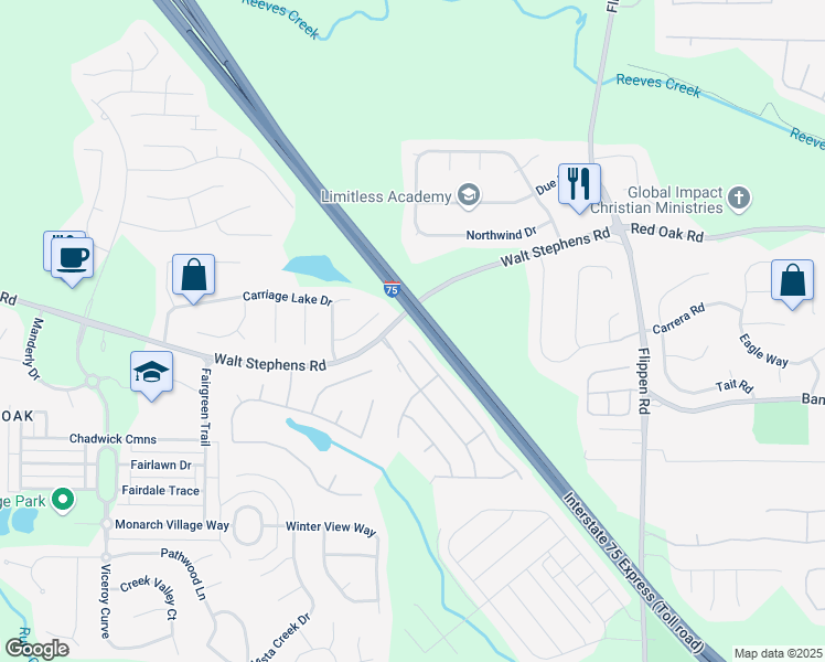 map of restaurants, bars, coffee shops, grocery stores, and more near 1528 Buckingham Place in Stockbridge