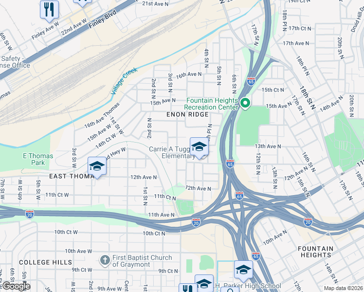 map of restaurants, bars, coffee shops, grocery stores, and more near 1331 2nd Street North in Birmingham