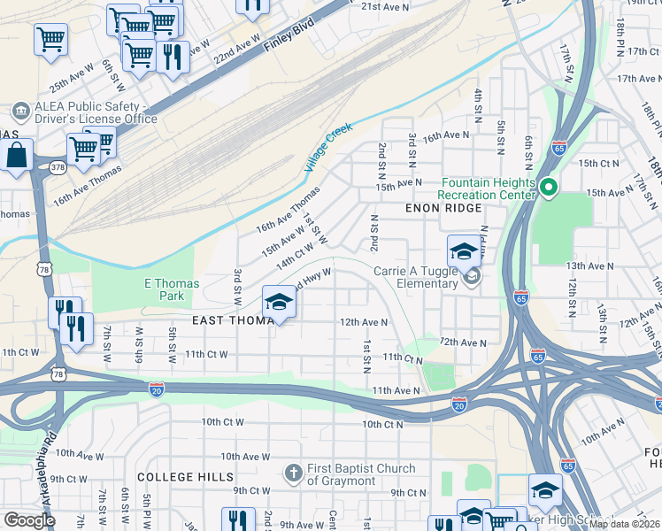 map of restaurants, bars, coffee shops, grocery stores, and more near in Birmingham