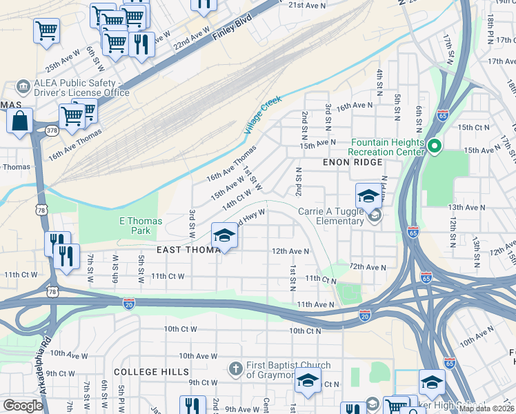 map of restaurants, bars, coffee shops, grocery stores, and more near in Birmingham
