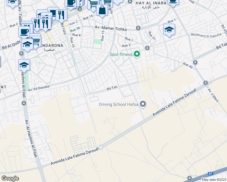 map of restaurants, bars, coffee shops, grocery stores, and more near in Casablanca