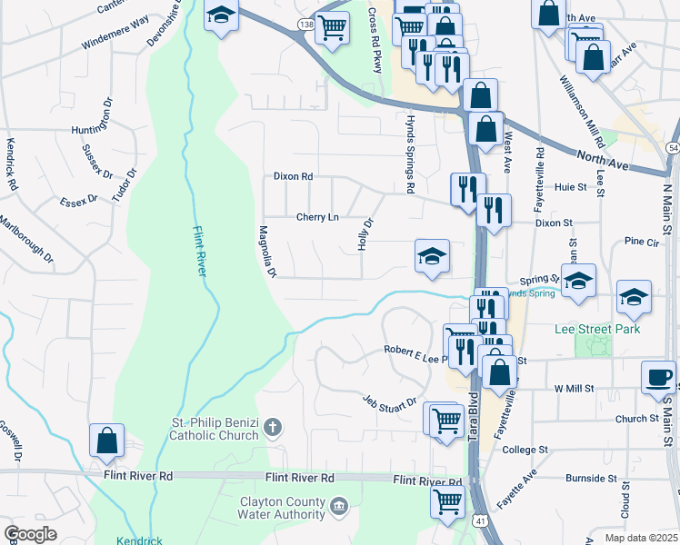 map of restaurants, bars, coffee shops, grocery stores, and more near 8432 Magnolia Drive in Jonesboro
