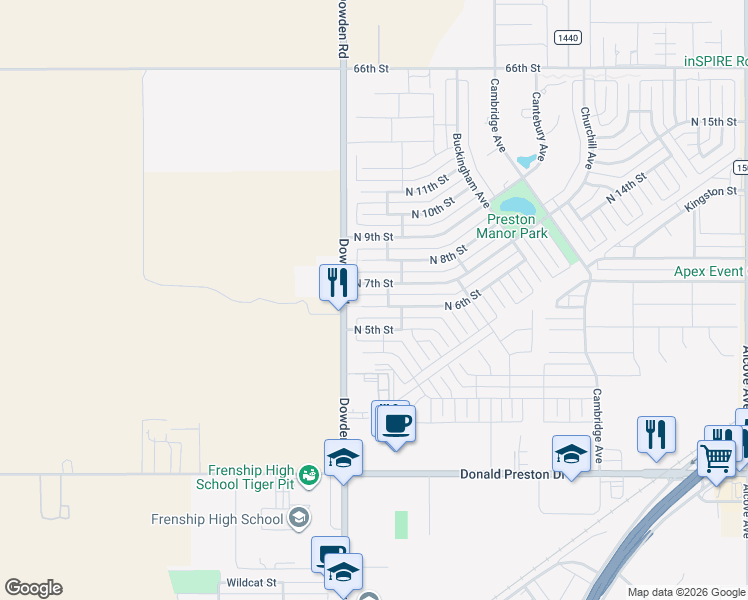 map of restaurants, bars, coffee shops, grocery stores, and more near 309 North 7th Street in Wolfforth